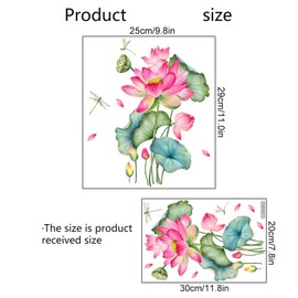BIBITIME Bathroom Restroom Seat Cover Decals Sticker Dragonfly Lotus Flower Vinyl Toilet Lid Decal Decor (7.87" x 11.81")