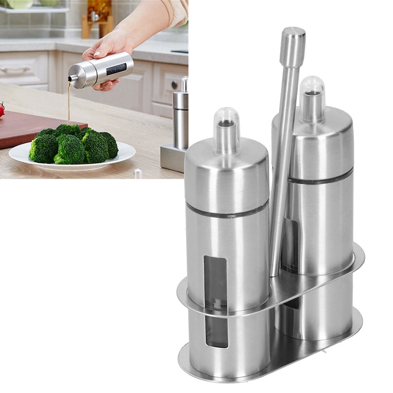 Stainless Steel Condiment Container Canister Set Seasoning Soy Bottle Kitchen
