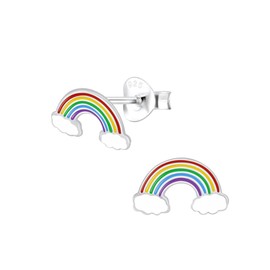 I love silver jewellery Sterling Silver Rainbow Stud Earrings for Women & Girls - Hypoallergenic, Colourful Enamel Rainbow with Clouds - 925 Sterling Silver Jewellery Gift