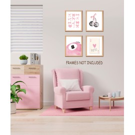 LiTiu Preppy Coquette Room Decor, Preppy Posters for Room Aesthetic Set of 4, Dorm Decor, Pink Cherry Bow Lucky 8 Ball Coquette Wall Decor Posters for Girls Bedroom, 8x10 in Poster (Unframed)