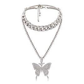 Gilieyer Women Hip Hop Gold Crystal Choker Necklace Bling Rhinestone Big Butterfly Pendant Fashion Jewelry for Girls, Metal, Rhinestone
