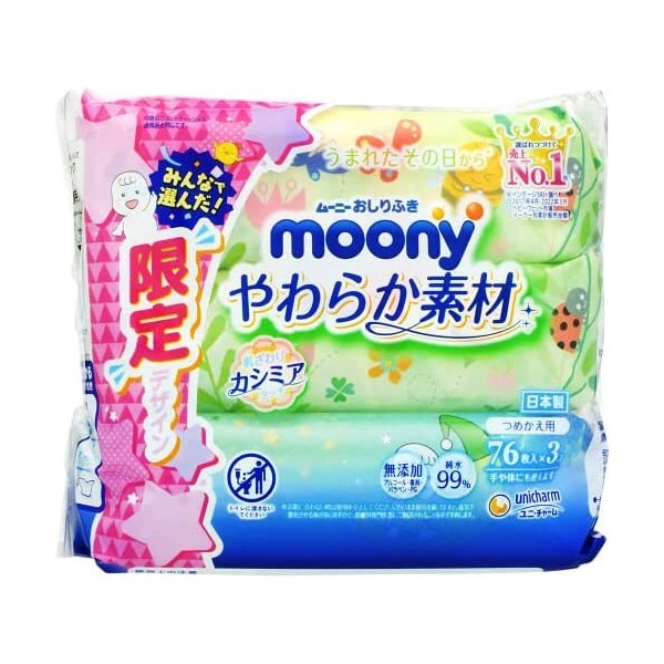 Moony Uni Charm Mooney Wow Wow Soft Material Refill 76 pieces x 3