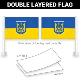 G128 2 Pack: Ukraine Ukrainian Coat of Arms Car Flag | 11x17 In | Double LiteWeave Pro Series Double Sided Printed 150D Polyester | Flagpole Included | Perfect for Festival Celebrations, Parades
