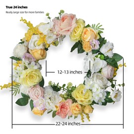 Spring Wreaths for Front Door 24 inch, Yellow Rose Summer Wreath for Home Easter Wedding Mothers Day Decor, Indoor and Outdoor, All Seasons