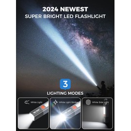 Smiling Shark G1 Flashlight, 2 Pack Small Bright LED Rechargeable Flashlights High Lumens with Side Light & Hook & Zoomable brightest handheld Waterproof Flash Light for Emergencies/Camping/Home, Gray