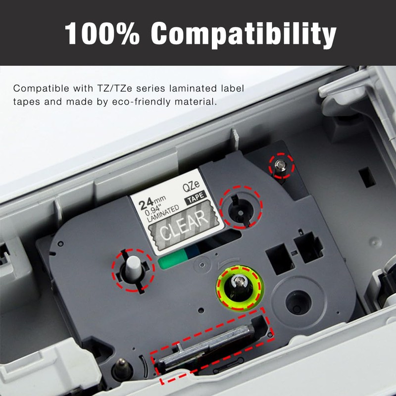 BROVACS 1 Pack White on Clear Laminated Label Tape Compatible
