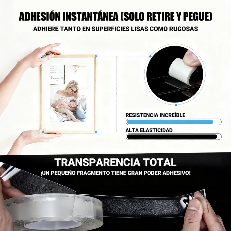 Cinta Nano Adhesiva De Doble Cara Lavable Reutilizable 20mts