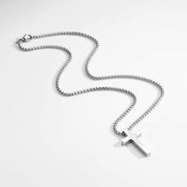 P.BLAKE Football Cross Necklace for Boys Men, Stainless Steel Silver Pendant Chain Christian Baptism First Communion Confirmation Accessories Jewelry Gifts For Teen Boys Ages Kids（22in）