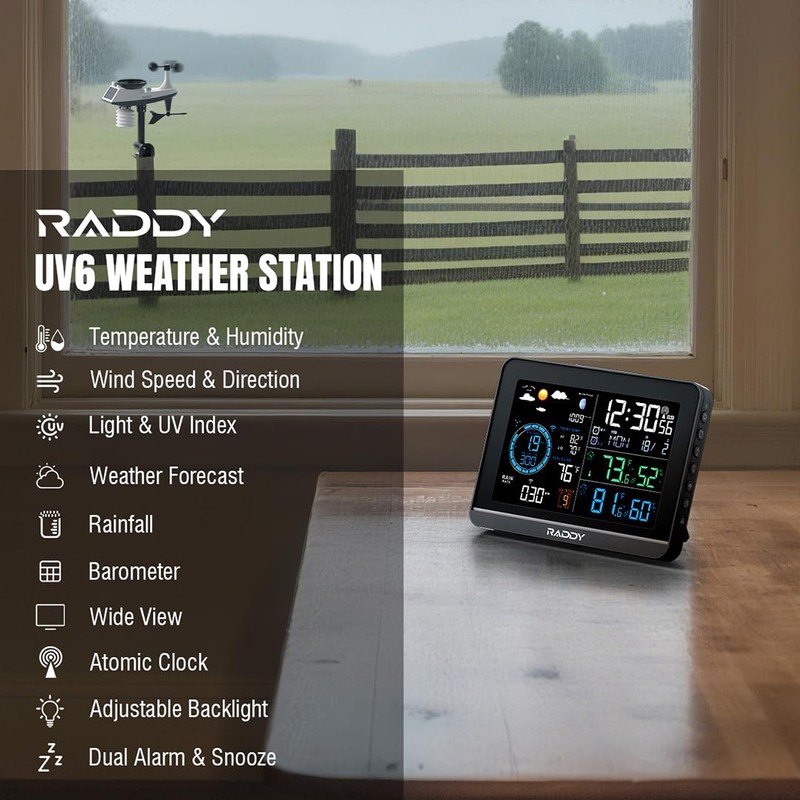 Raddy UV-6 Professional Weather Station with 6" VA Display and