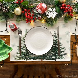 Artoid Mode Pine Trees Snowflakes Christmas Placemats Set of 6, 30 x 45cm Seasonal Winter Xmas Holiday Vintage Washable Table Mats