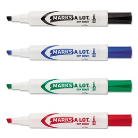 Avery 24409 Marks-A-Lot Desk-Style Dry Erase Marker, Chisel Tip, Assorted, 4/Set
