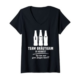 Womens Team Groom JGA Men's Stag Night He Marries V-Neck T-Shirt