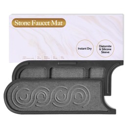 Faucet Mat for Kitchen Sink with Airflow Silicone Sleeve, Instant-Dry Diatomaceous Stone Sink Protector Tray Around Faucet for Kitchen (Gray, 23.2" x 3.9" x 0.47")