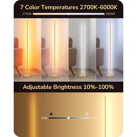 EDISHINE LED Corner Floor Lamp, Dimmable Corner Light with Remote, 7 Color Temperature 2700K-6000K, 57.5" Modern Standing Lamp for Bedroom, Living Room, Office, Gold