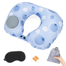 Niuoppy Cooling Inflatable Travel Pillow, Blow up Neck Pillow for Travel, Lightweight Inflatable Neck Pillow for Airplane with Eye Mask and Earplugs (Blue)