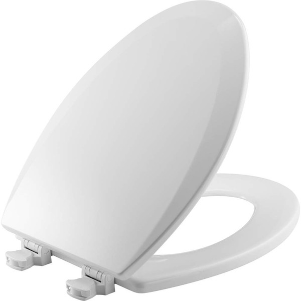 Bemis 1500EC 390 Toilet Seat with Easy Clean & Change Hinges, Elongated, Durable Enameled Wood, Cotton White
