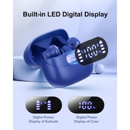 TUMJUN Wireless Earbuds, 42H Playtime Bluetooth 5.3 Headphones, HiFi Stereo Call Noise Cancelling Earbuds, IPX7 Waterproof Stereo in-Ear Earphones with LED Display for iOS Android (Ocean Blue)