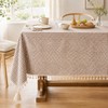 Coffee Gingham Tablecloth, Linen Farmhouse Tablecloth with Tassel, 60x84 In
