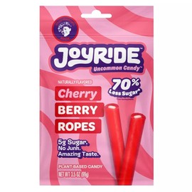 Joyride Sweets Candy Chewy Cherry Berry Filled Candy Ropes - 3.5oz- Gummy Candy, Taffy Chewy Candy, Rope Candy 70% Less Sugar Plant Based Vegan