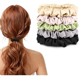 5 Scrunchies para Cabello Mujer, Coleteros Elásticos de Apariencia Seda, Ligas para el Cabello sin Daño, Antiencrespamiento para Dormir (Multicolor)