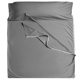 Cozysilk Brand - GANNAFEE Cotton Sleeping Bag Liner with Zipper - 100% Cotton Travel Sheet Sleep Sack Adult - Travel Sleeping Bag for Hotels Camping Hiking (Dark Grey, Double - 71 x 87 inch)
