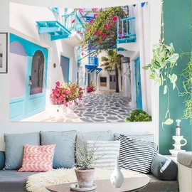 Greek Resort Mykonosta Pastry Large Wall Hanging Backdrop Wall Art Tapestry for Bedroom Living Room Dorm Apartment 200cm x 150cm