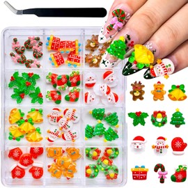 12 Grid Christmas Nail Charms 3D Nail Art Craft Resin Charms Santa Claus Snowman Reindeer Bell Cute Nail Design Xmas Acrylic Nail Art Charms Decorations for Women Manicure DIY Accessories Supplies