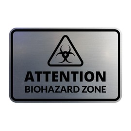 Signs ByLITA Classic Framed Attention: Biohazard Zone Door or Wall Sign Easy Installation | Health And Safety | Building And Warning Sign (Brushed Silver) - Large
