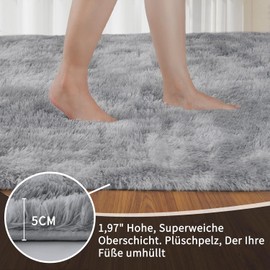 Sour Lemon Living Room Rugs, 120 x 120 cm, Grey Round Rug for Bedroom, Washable, Non-Slip, Fluffy Rug, Shaggy Soft Rugs, Mat for Kids, Hallway, Living Room