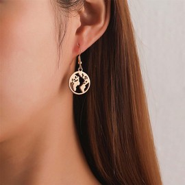 Cybche Vintage Map Dangle Earrings Gold World Map Earrings Earth Drop Earrings Hollow Globe Earrings Map Circle Earrings Earth Map Earrings Jewelry for Women