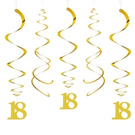 CC wonderland zone Pack of 20 Gold 18th Birthday Swirl Decoration, Hanging Swirls Streams for 18th Party Decorations