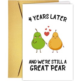 Supoeguk Funny 4th Anniversary Card for Wife Husband, Sweet Four Years Card for Him Her, Cute Pear Love Card, Romantic Valentines Day Card