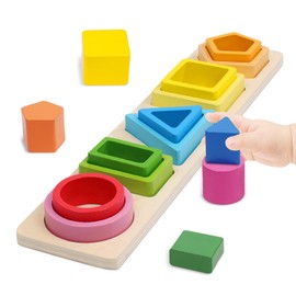 Children's Wooden Sorting & Stacking Toy, Montessori Toy Shape Colour Recognition Blocks Matching Fine Motor Skills Learning Toy Early Educational Learning Puzzle as a Gift for 1, 2, 3 Years Boys