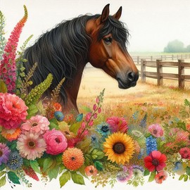 Anuver Diamond Painting Kits for Adults, 5D DIY Horse Diamond Art kits for Beginners, Full Drill Diamond Painting Kits for Home Wall Decor, Flower, 12x12 Inch