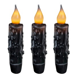CVHOMEDECO. Real Wax Hand Dipped Battery Operated LED Timer Taper Candles Country Primitive Flameless Lights Décor, 4-3/4 Inch, Matt Black, 3 PCS in a Package