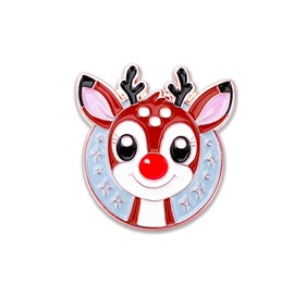 Festive Reindeer Pin Badge – Holiday Deer with Decorative Red Accent