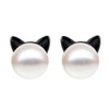 S.Leaf Cat Earrings Pearl Earrings Sterling Silver Earrings for Women