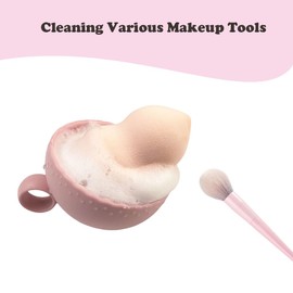 2PCS Silicone Makeup Brush Cleaner Bowl Scrubber Washing Bowl Portable Cleaning Tool for Brushes, Powder Puffs, and Sponges (Travel Size) (Pink and Purple)