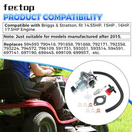 594593 17.5HP Carburetor, Compatible with Briggs Stratton 591731 796109 31A507 15HP Engine 590400 796078 498811 794161 795477 594591 794572 699937 Lawnmower Carburetor after 2015