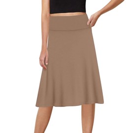 Sweet Hearts A-Line Midi Skirts for Women- High Waist Knee Length Casual Flared Flowy Skirt Made in USA Mocha