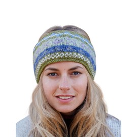Pachamama Women Wool Ear Warmer Headband Fleece Lined Handknitted Fairisle Multicoloured One-Size Handmade Fair Trade (Olive, One size)