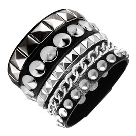 Tosmifairy 3 Pieces Punk Rock Leather Bracelets for Women Pop 80s 90s Emo Jewelry Accessories Retro Spiked Adjustable Wrap Wrist Cuffs (Classic Style)