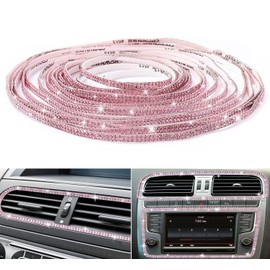 Bling Car Trim Self-Adhesive 16.4Ft, Rhinestone Car Accessories for Women, Car Bling Interior Exterior Decoration, Car Decorations Rhinestone Door Stickers (Pink)