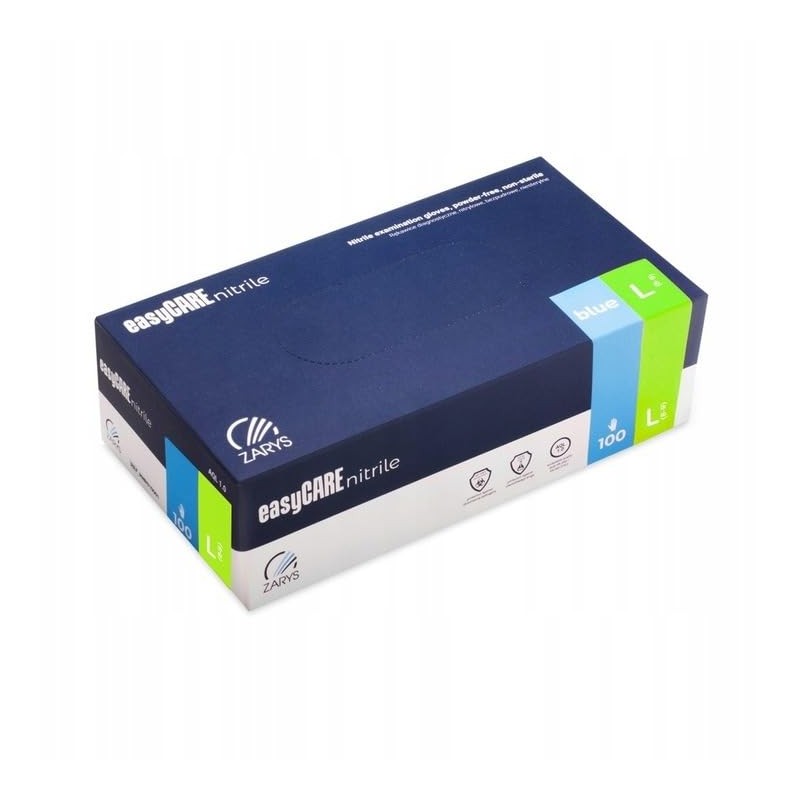 EASYCARE Nitrile Gloves, Pack of 100, Large, Blue/Box of 100