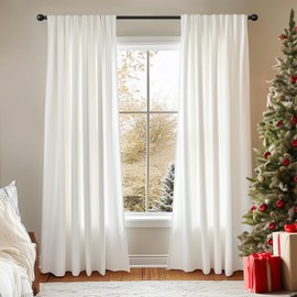 Lazzzy White Velvet Curtains 90 Inch Length Curtains for Living Room Bedroom Light Filtering Thermal Insulate Window Drapes Super Soft Luxury Curtains Back Tab 2 Panels