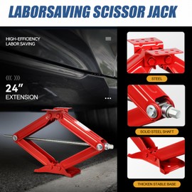 Auto Dynasty 4Pcs Scissor Jack, 2.5 Ton (5000LBS) RV Travel Trailer Stabilizer Leveling Scissor Car Jacks, Lifting Range 24" (Max) to 4" (Min) Scissor Lift Jacks Kit with Crank Handle, Red