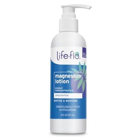 Loción corporal sin fragancia con magnesio Life flo, alivio y relajación con cloruro de magnesio de los fondos marinos de Zechstein, probada por derma