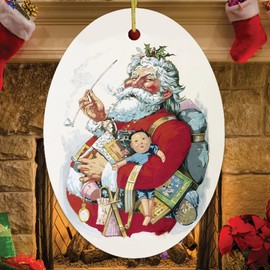 Merry Old Santa Claus Vintage Thomas Nast Legendary 1880s Art Christmas Ornament (Oval)