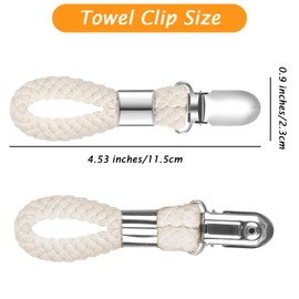 6-Pack Hanging Towel Cinch Clip, Metal Clamping Towel Clips, Bath Hand Tea Dish Towels Holder, Portable with Braided Cotton Loop, Suitable for Bathroom Kitchen, 4.5 × 0.9 Inches, Beige