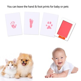 Baby Handprint and Footprint Imprint Clean Touch Ink Pad with 4 High Quality Printing Cards Safe Non-Toxic Ink Pad Kit for Newborns 0-6 Months Girls and Boys (Black)
